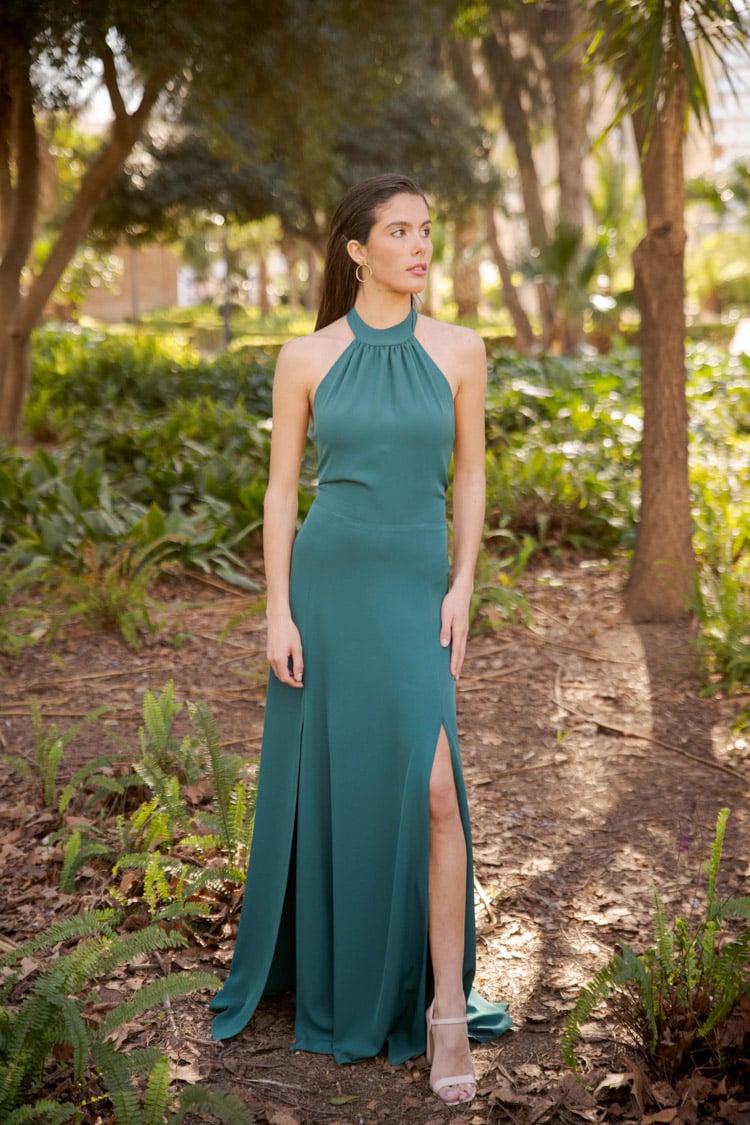 Vestido Halter verde oscuro