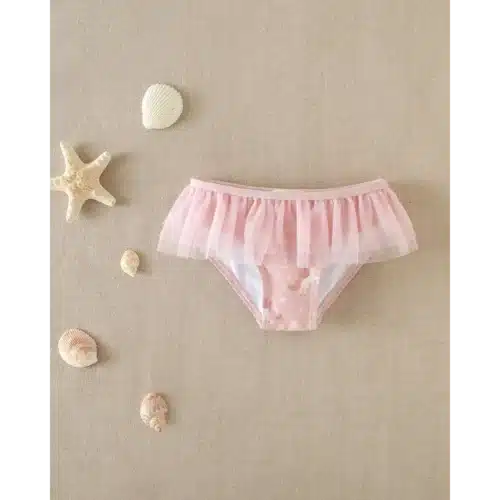Culetín de bebe rosa con unicornios con volante de tul