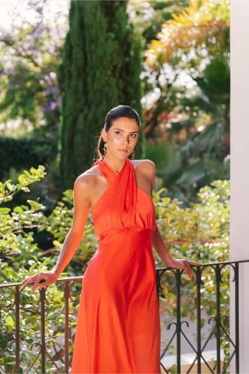 Vestido Halter largo Coral